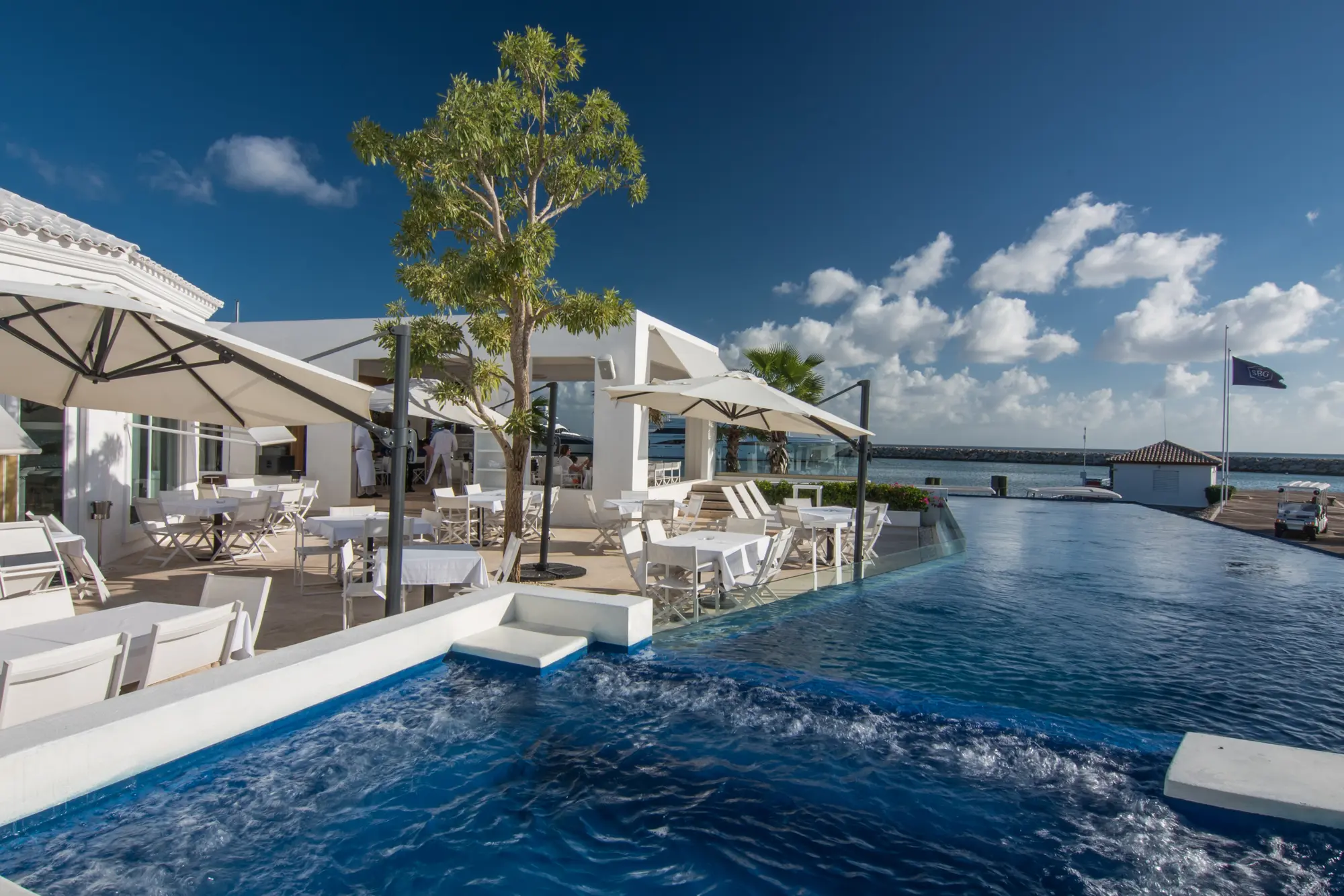 Evening waterfront dining atmosphere at SBG in Casa de Campo Marina, La Romana
