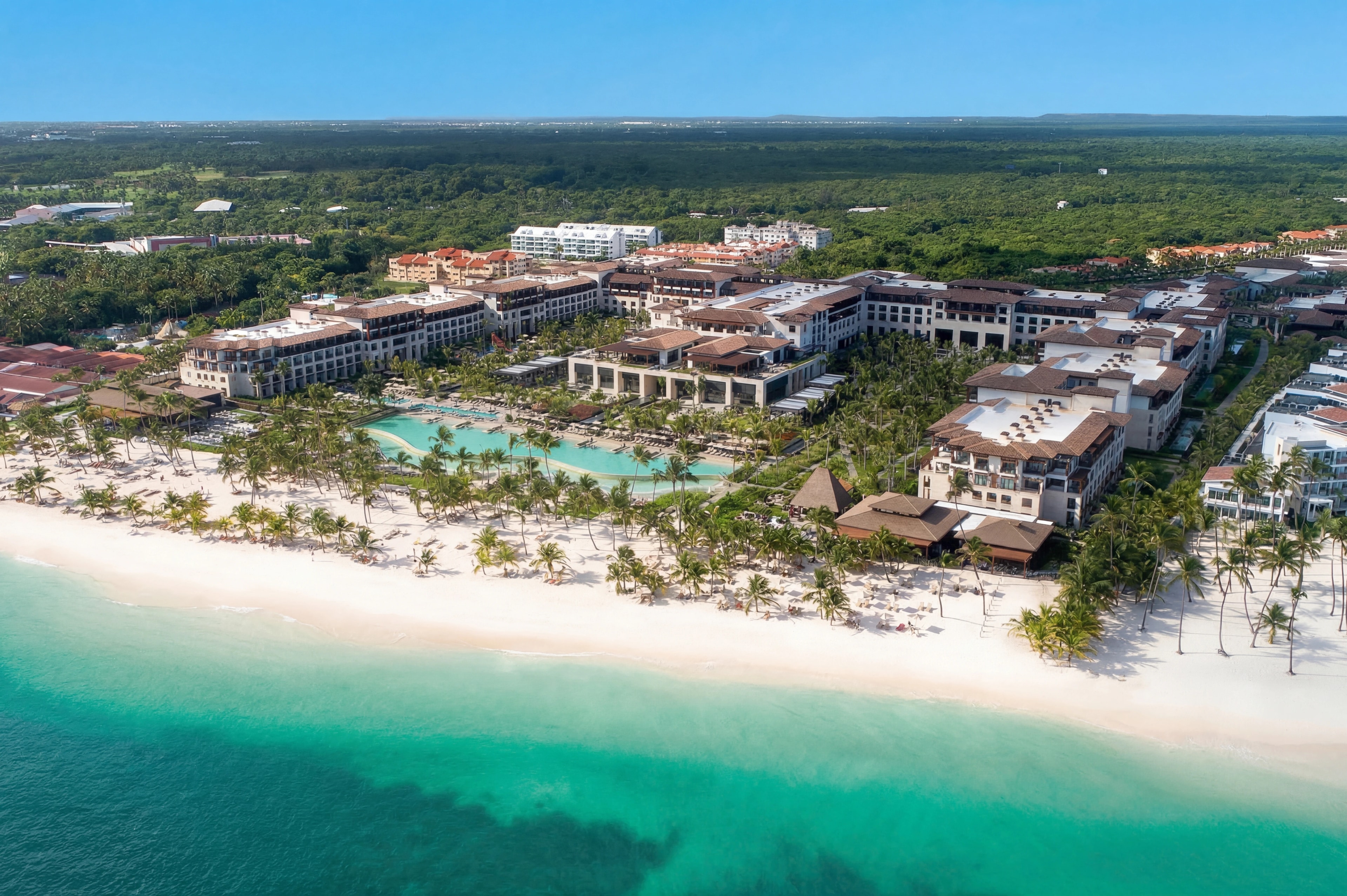 Busy bright coastline aligned with the Bavaro beach corridor