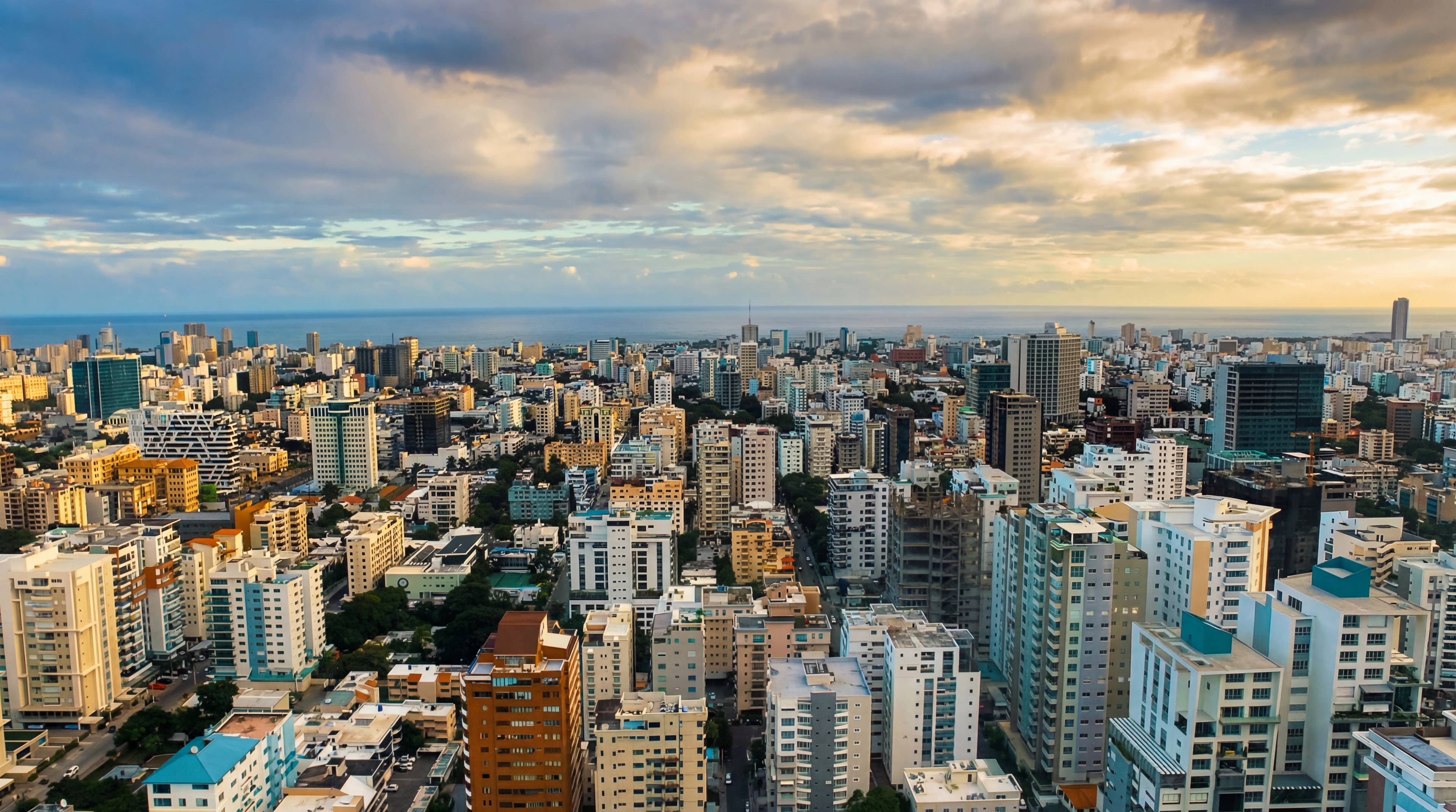 Skyline view over central Santo Domingo toward the Caribbean Sea