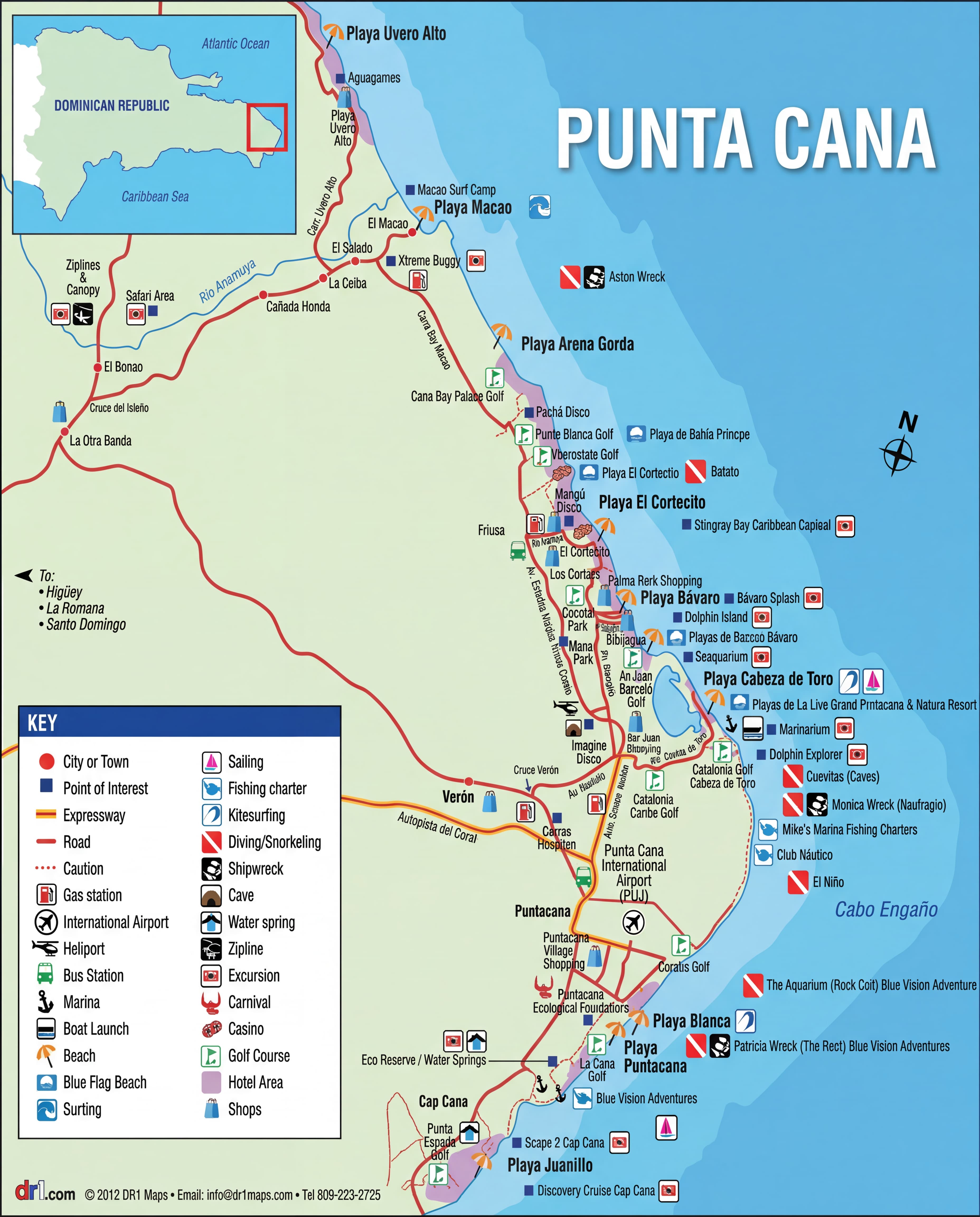 Map of the Punta Cana Region showing Puntacana Resort and Club, Cap Cana, and Bavaro